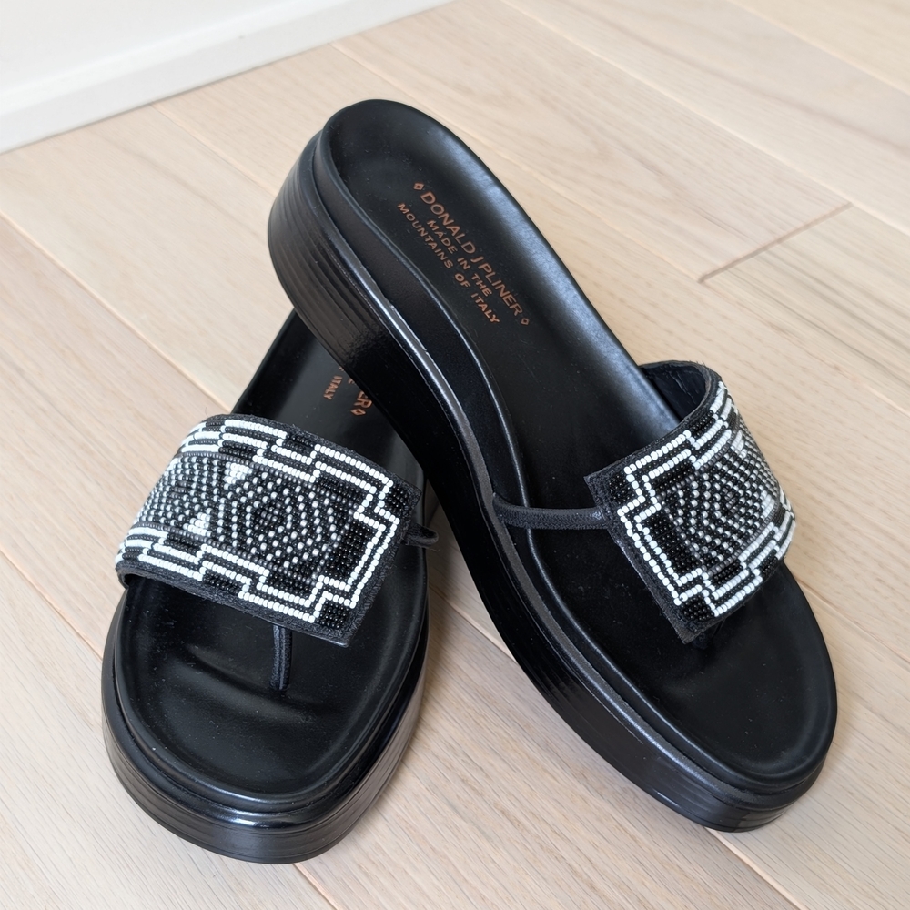 Donald J. Pliner  FIFI Black & White Beaded Sandals